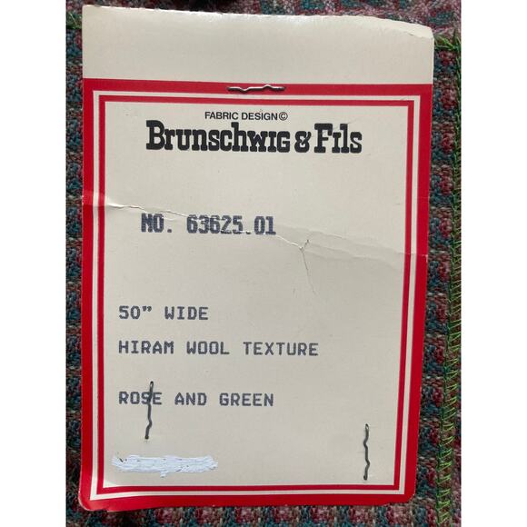 Brunschwig & Fils hiram wool texture rose green fabric vintage swatch 26” x 25” - Picture 3 of 5